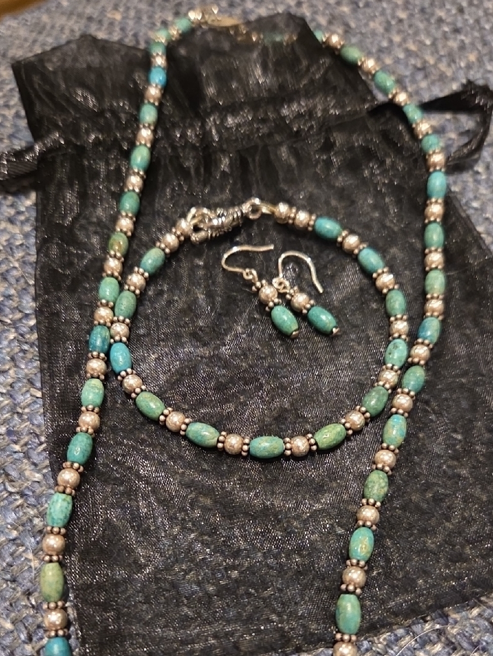 Turquoise Bead Necklace, Bracelet and Earring Set - Women Jewelry